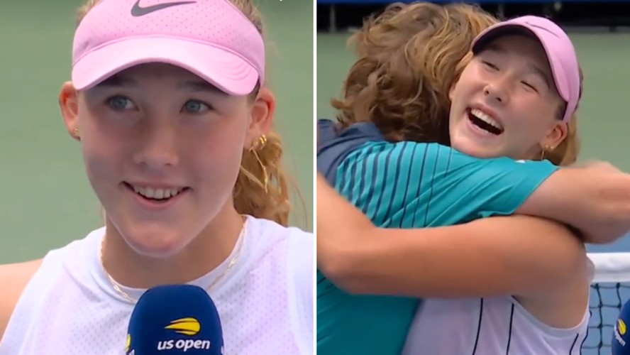 Mirra Andreeva e Andrey Rublev durante entrevista no US Open