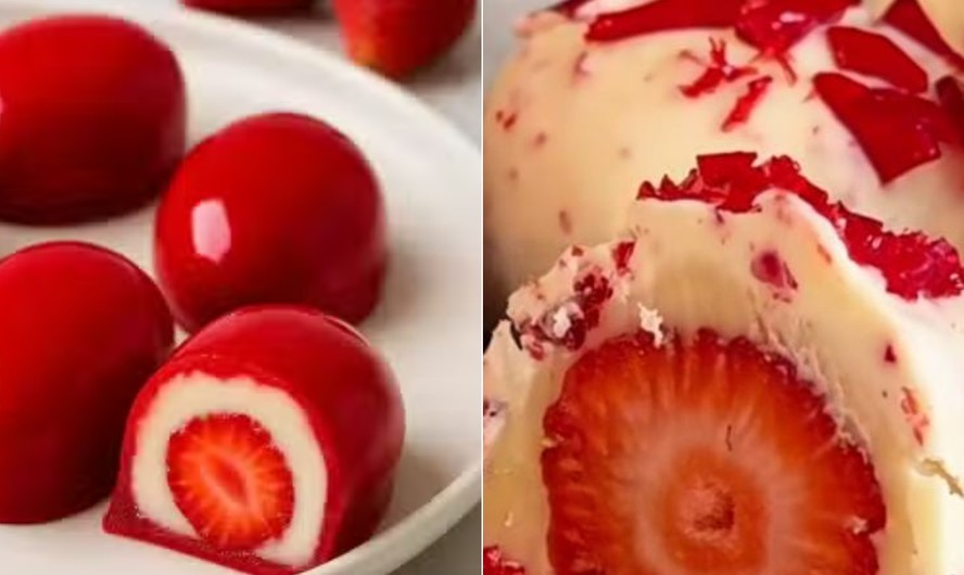 Morango do amor e morango cravejado com coberturas vermelhas