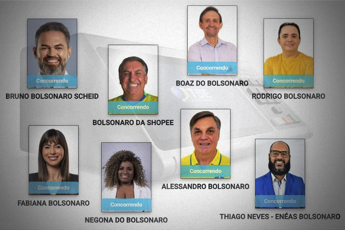 Ilustração sobre candidaturas que usam o nome Bolsonaro na urna