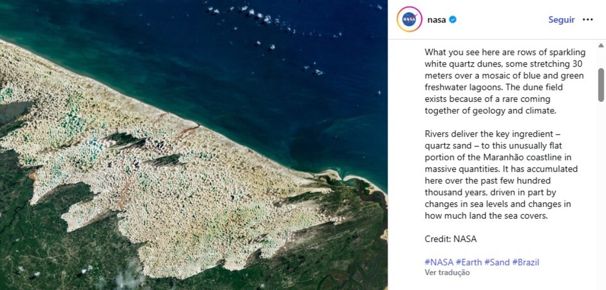 Dunas e lagoas dos Lençóis Maranhenses vistas do espaço