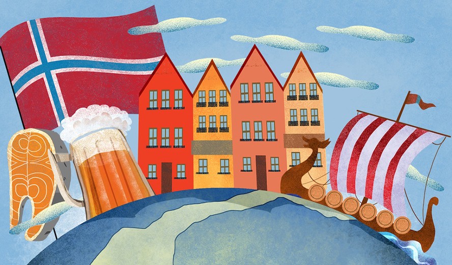 Ilustração com informações sobre viver na Noruega