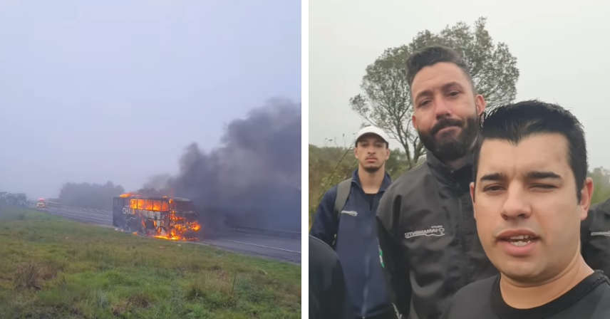 Ônibus do Grupo Chamamento atingido por incêndio
