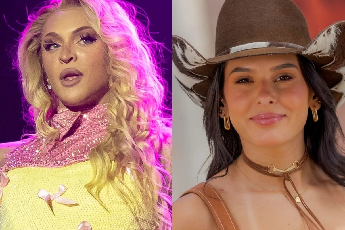 Ana Castela e Nikolas Ferreira fazem o número 22 com as mãos