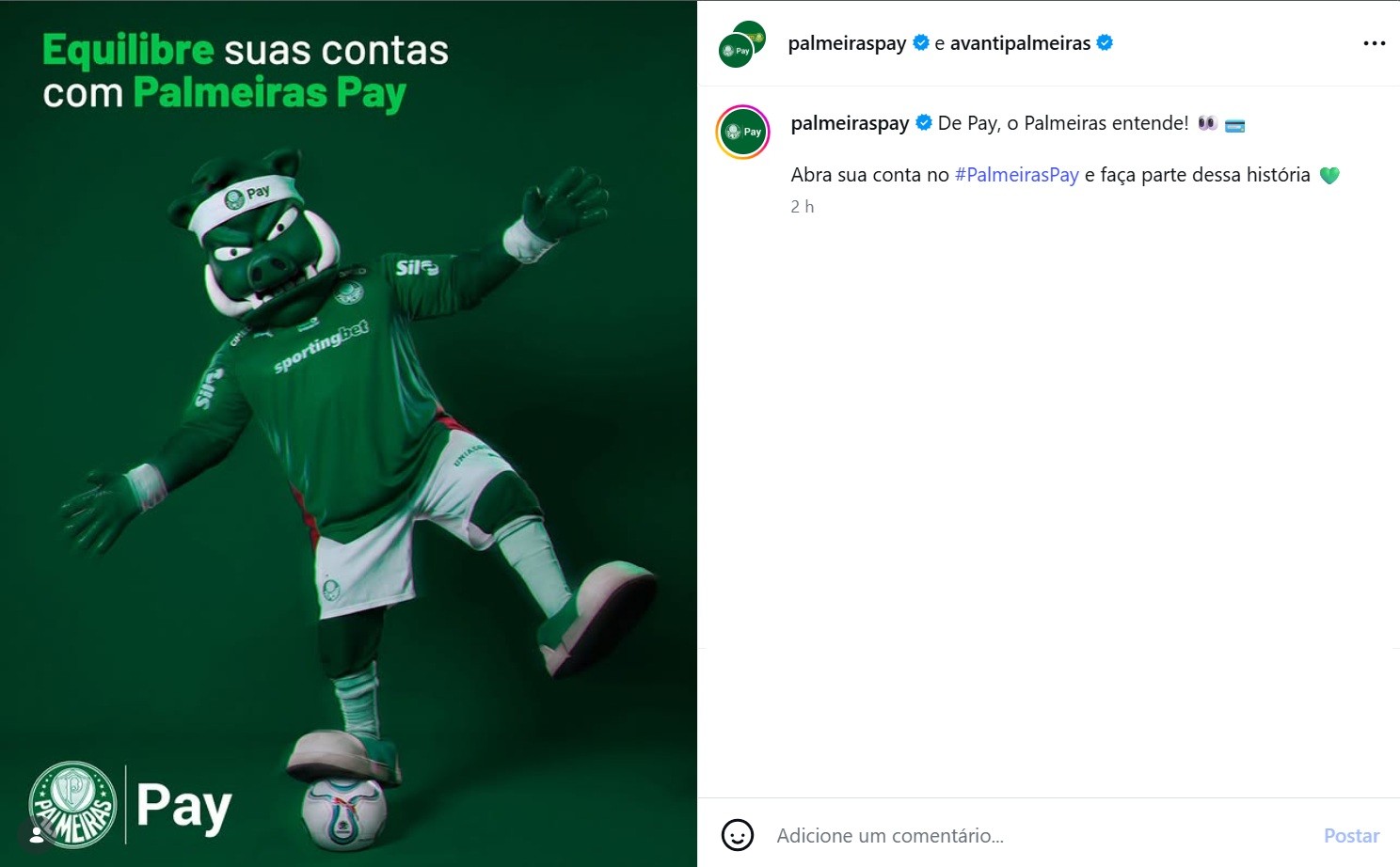Mascote Gobatto com faixa do Palmeiras Pay