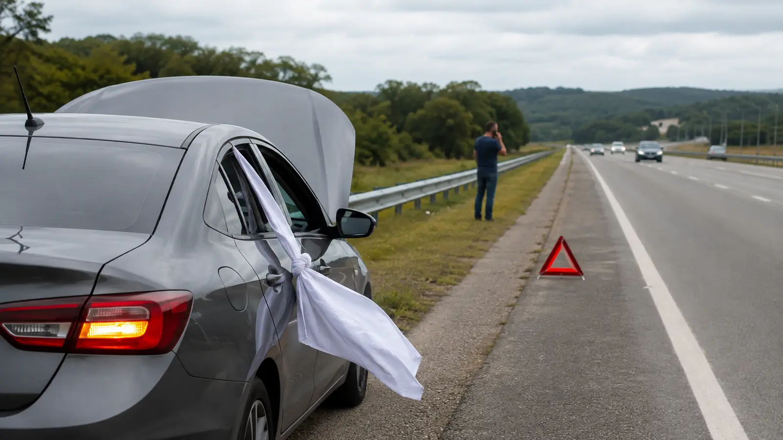 Carro com pano branco preso à janela