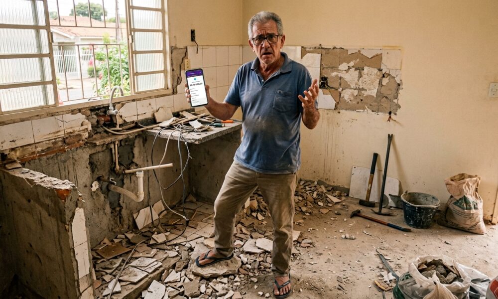 Pedreiro durante obra de reforma em cozinha