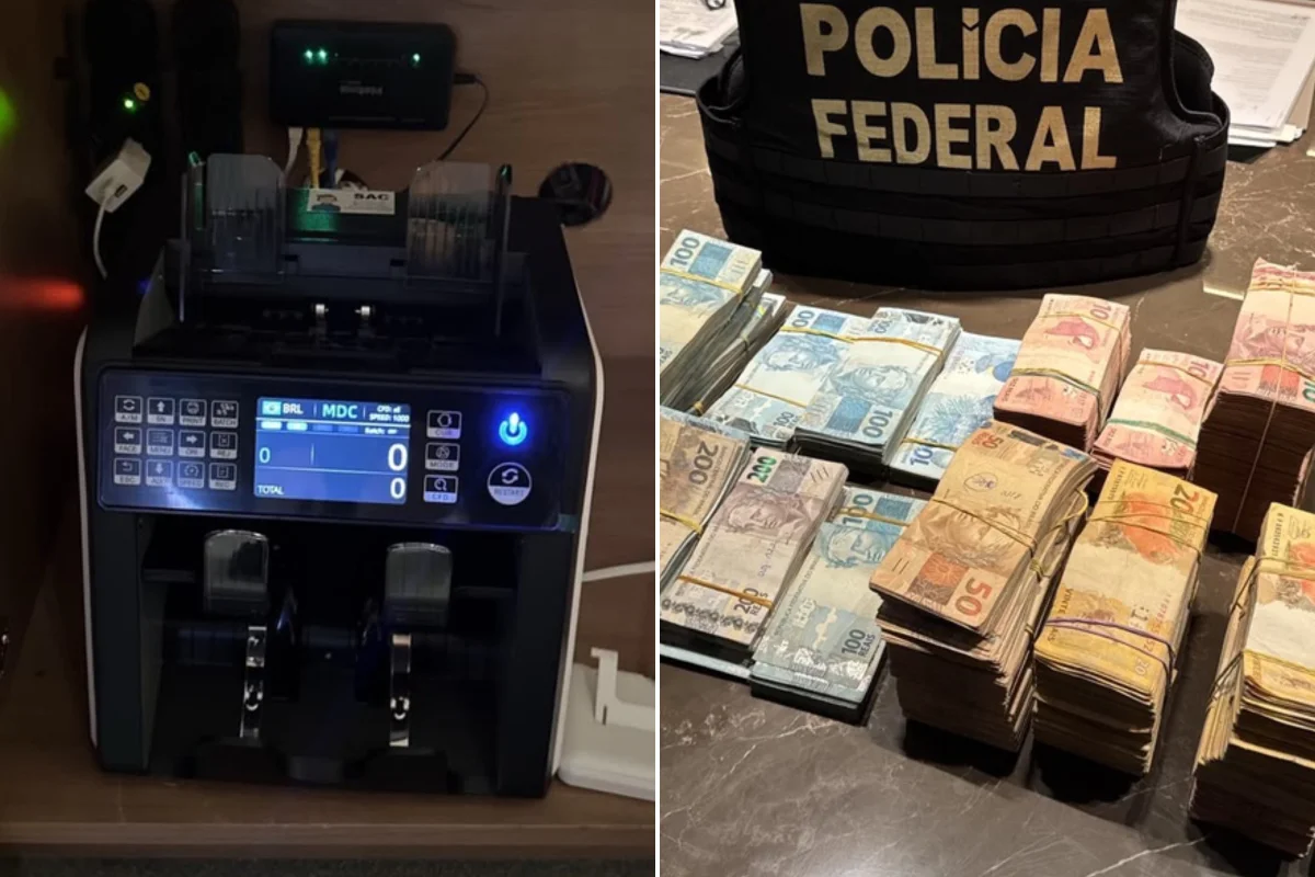 Pilhas de dinheiro em espécie apreendidas pela Polícia Federal