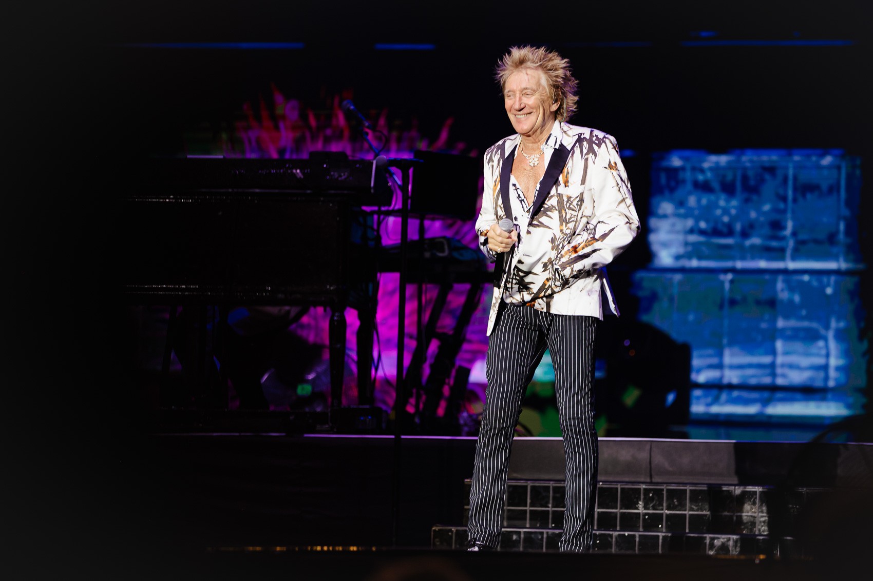 Rod Stewart durante apresentação no Brasil em 2023