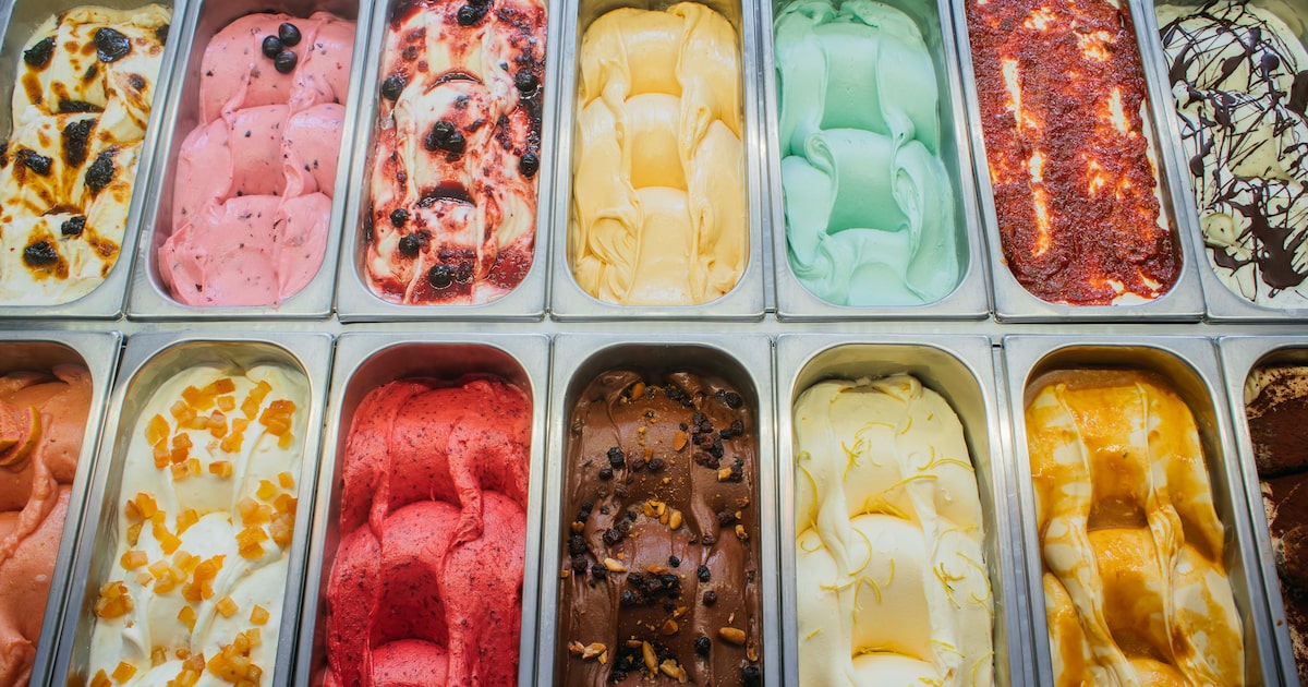 Vitrine de gelatos da Albero dei Gelati