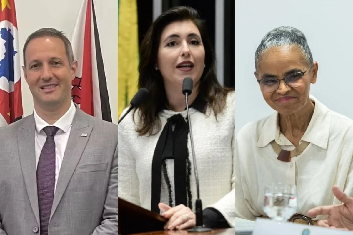 Simone Tebet, Marina Silva e Guilherme Derrite