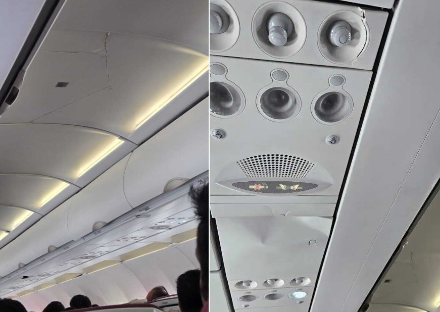 Rachaduras no teto da cabine de avião da Air India