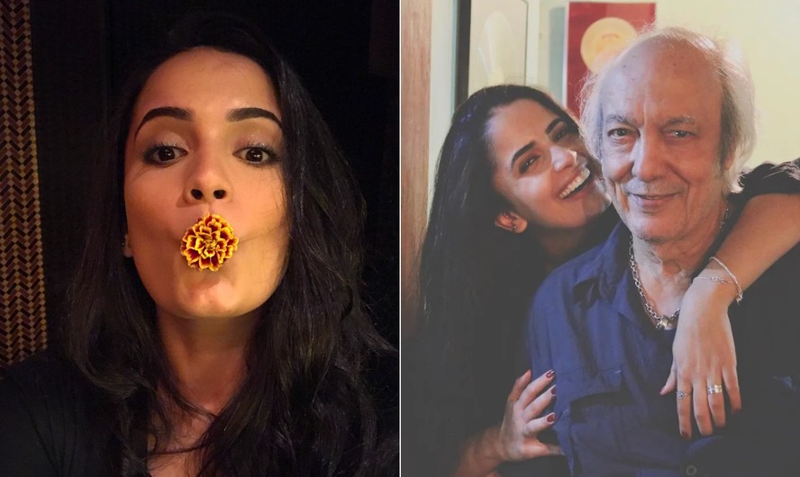 Fernanda Esteves com uma flor na boca