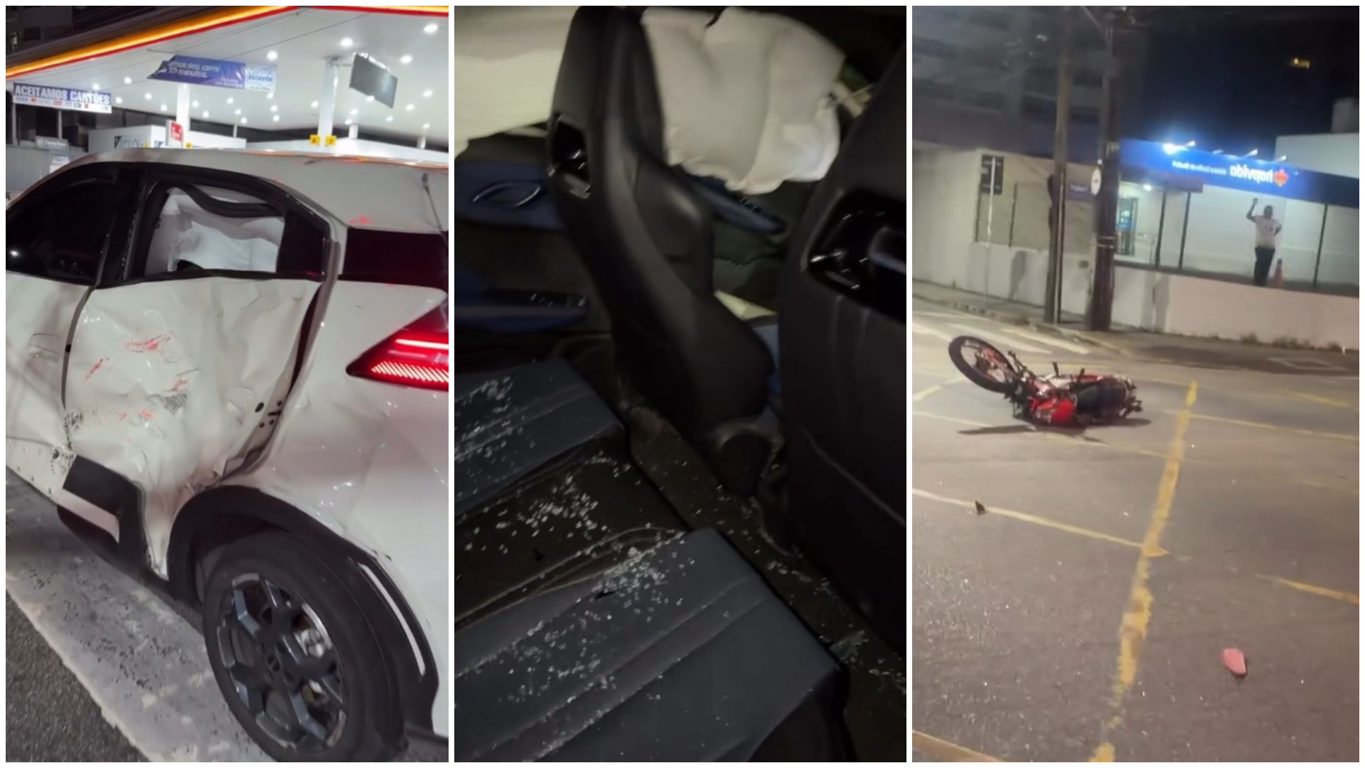 Carro com a lateral danificada após colisão em Fortaleza