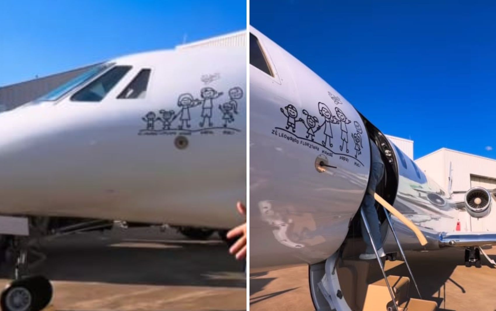 Adesivos de Virginia Fonseca e dos filhos no avião de Zé Felipe