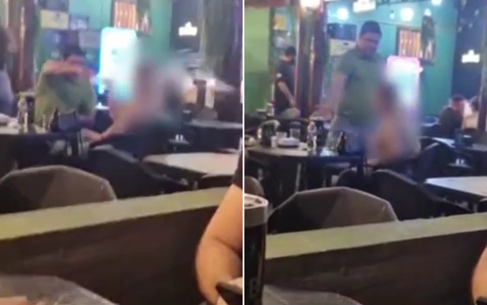 Homem em pé diante de mulher sentada em bar de Jataí