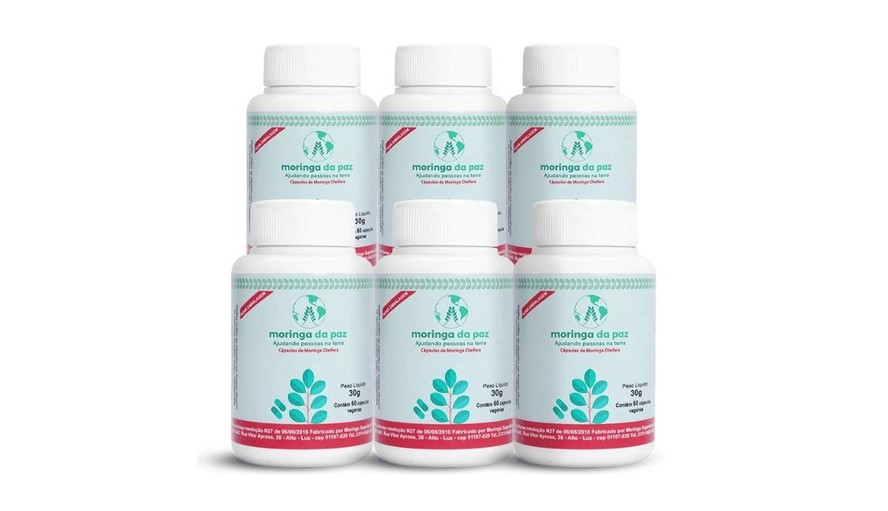 Cápsulas com pó orgânico de Moringa oleifera