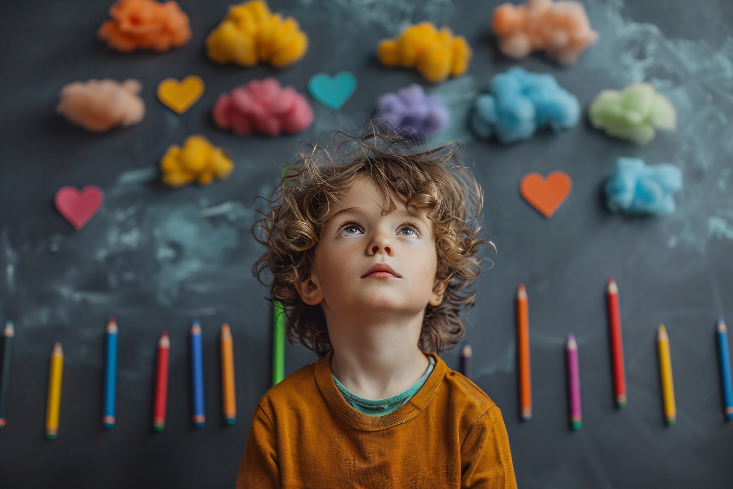 Criança desenhando com materiais coloridos