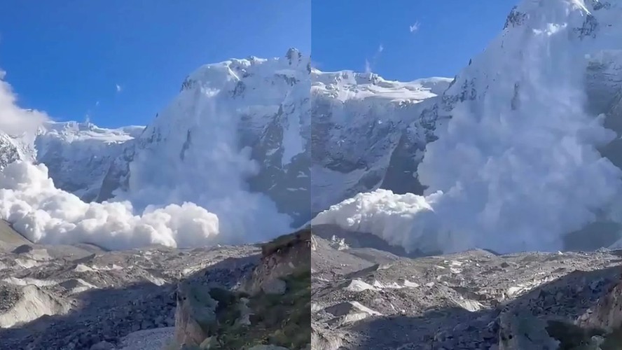 Avalanche de neve e rochas desce por montanha na Rússia