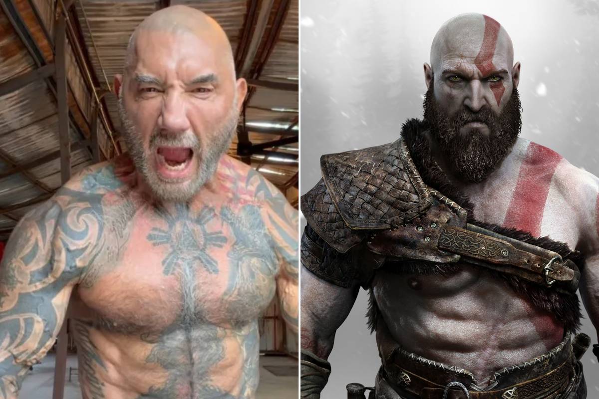 Dave Bautista durante treino de musculação