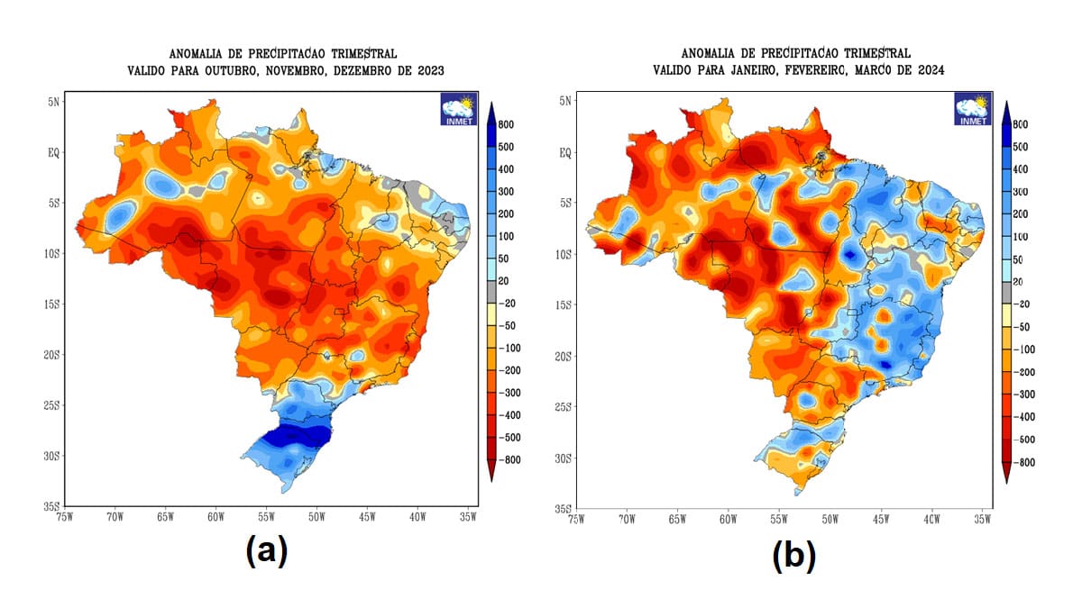 Mapa com padrão climático esperado durante episódios de El Niño no Brasil