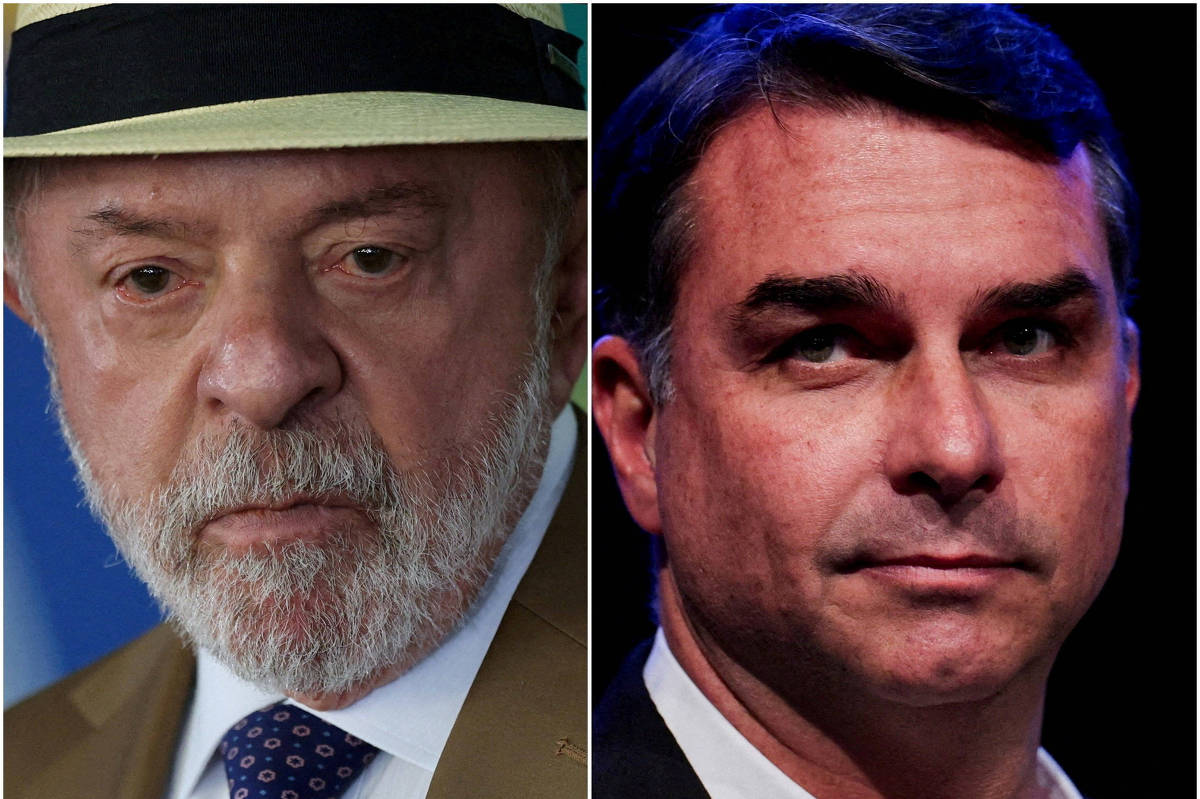 Lula e Flávio Bolsonaro em montagem de fotografias