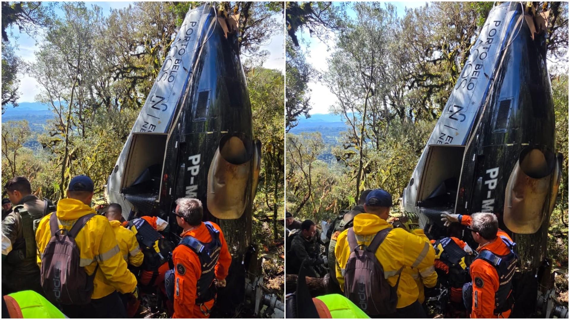 Destroços de helicóptero em área de mata em Urubici