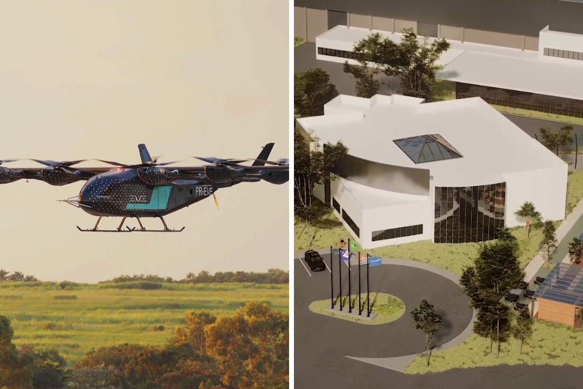 Protótipo do eVTOL da Eve e projeto da fábrica em Taubaté