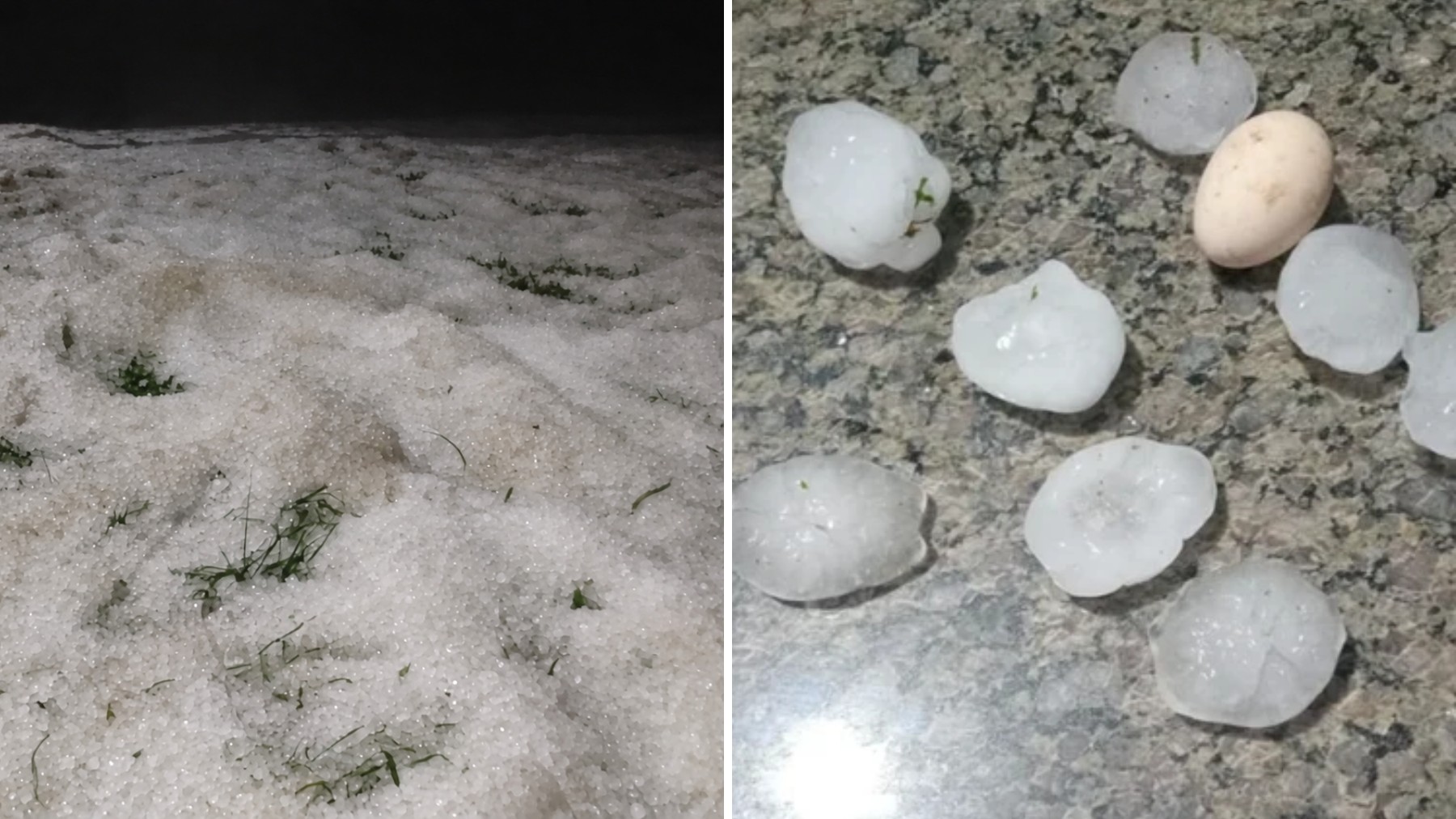 Quintal coberto por pedras de granizo em Pinhão, no Paraná