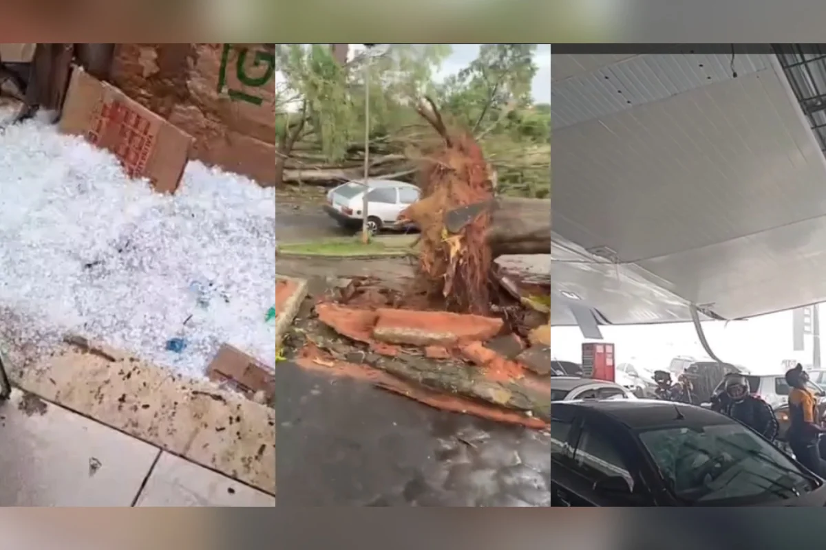 Granizo acumulado em rua durante temporal em Minas Gerais