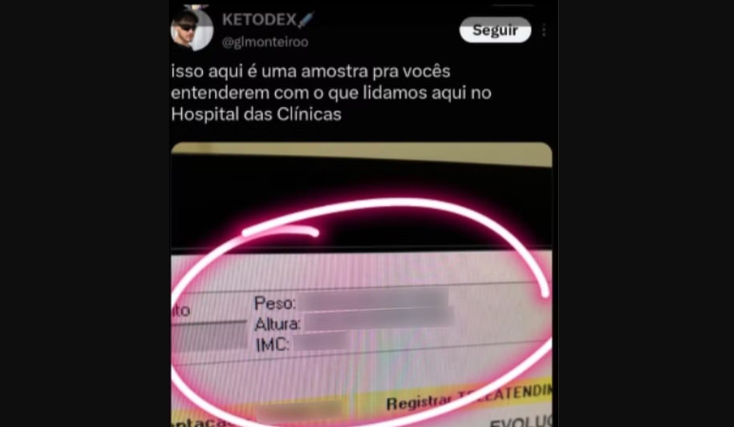 Prontuário de paciente exibido em publicação nas redes sociais