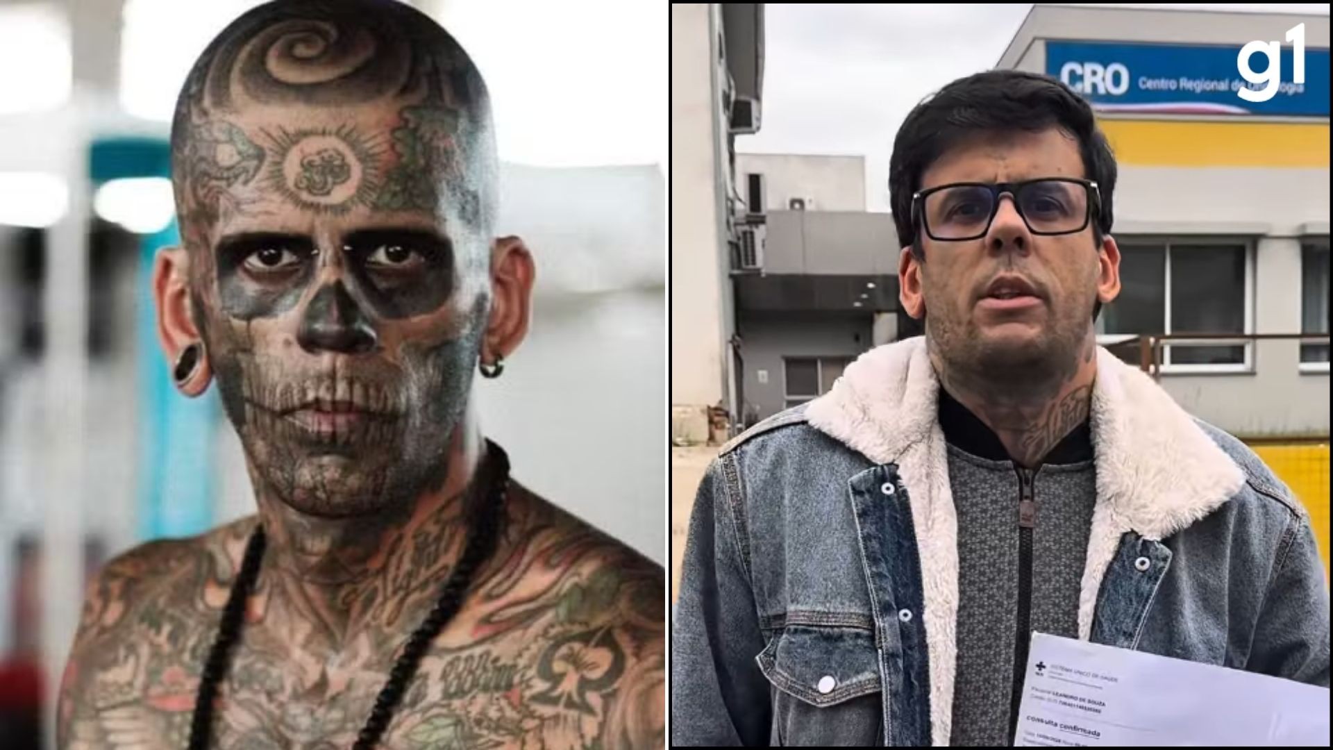 Leandro de Souza com tatuagens no rosto e no corpo