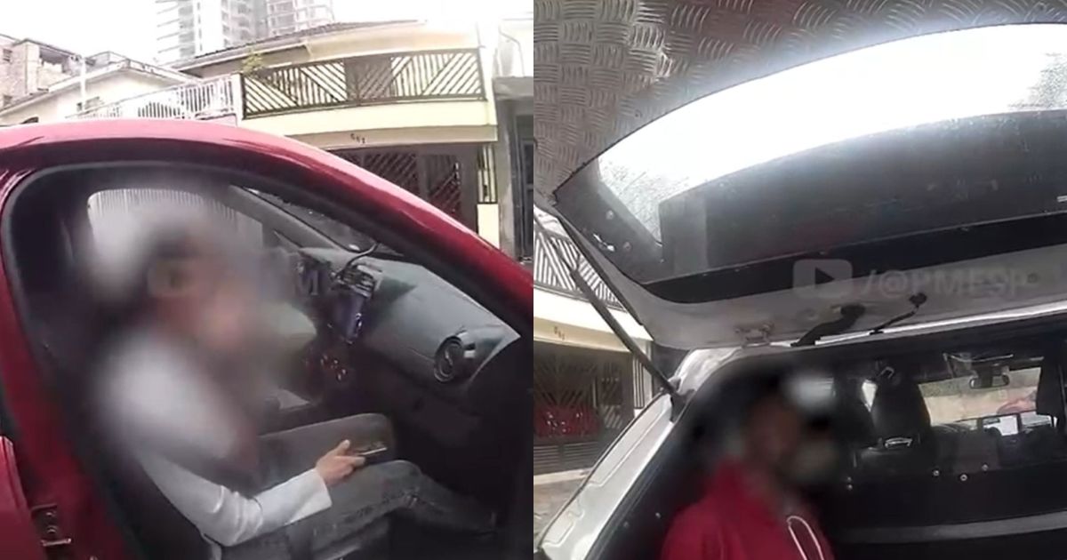 Policiais militares durante abordagem a carro na Zona Norte de São Paulo