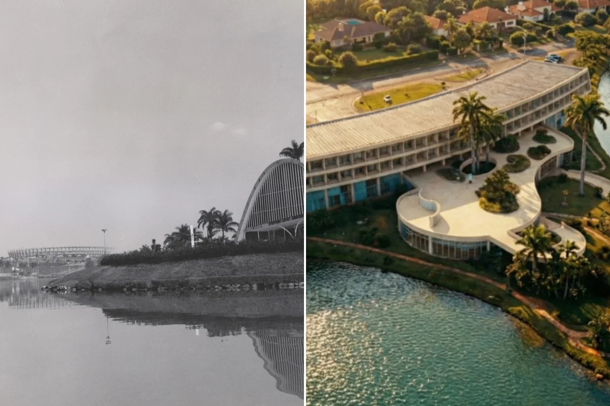 Recriação digital do Grande Hotel da Pampulha projetado por Oscar Niemeyer