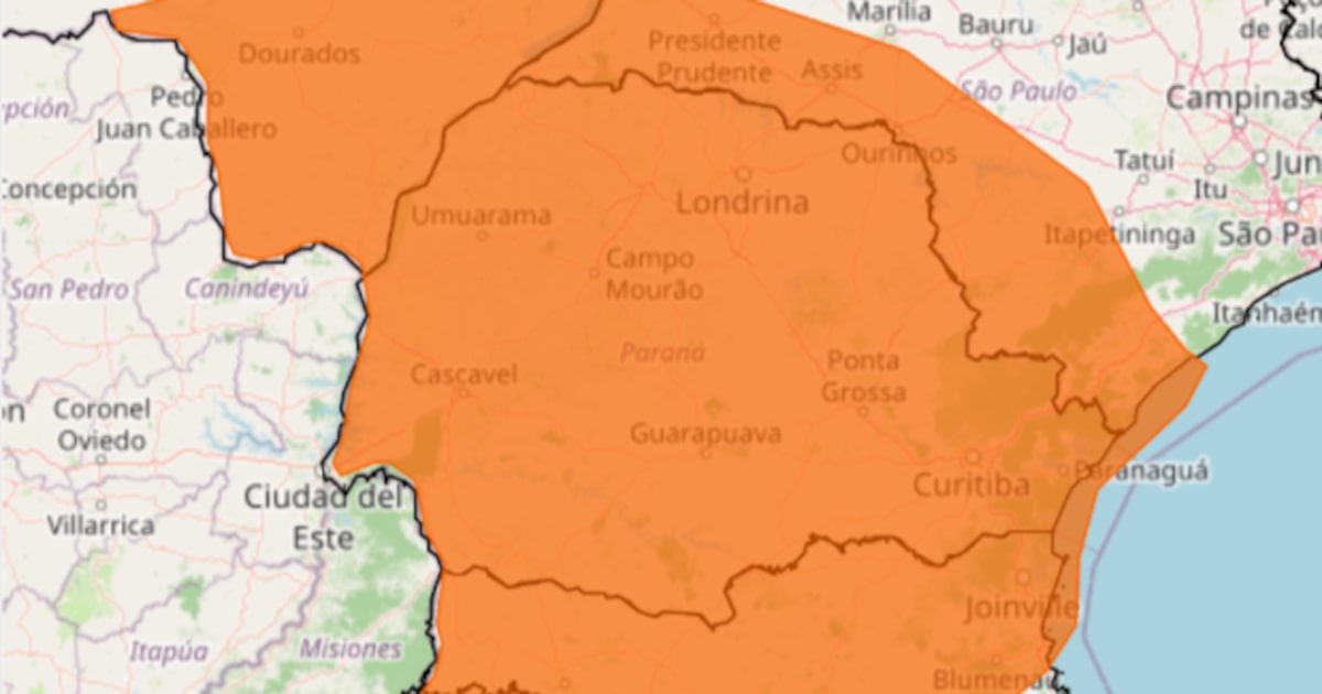 Mapa do Inmet com alerta de tempestade em regiões de São Paulo