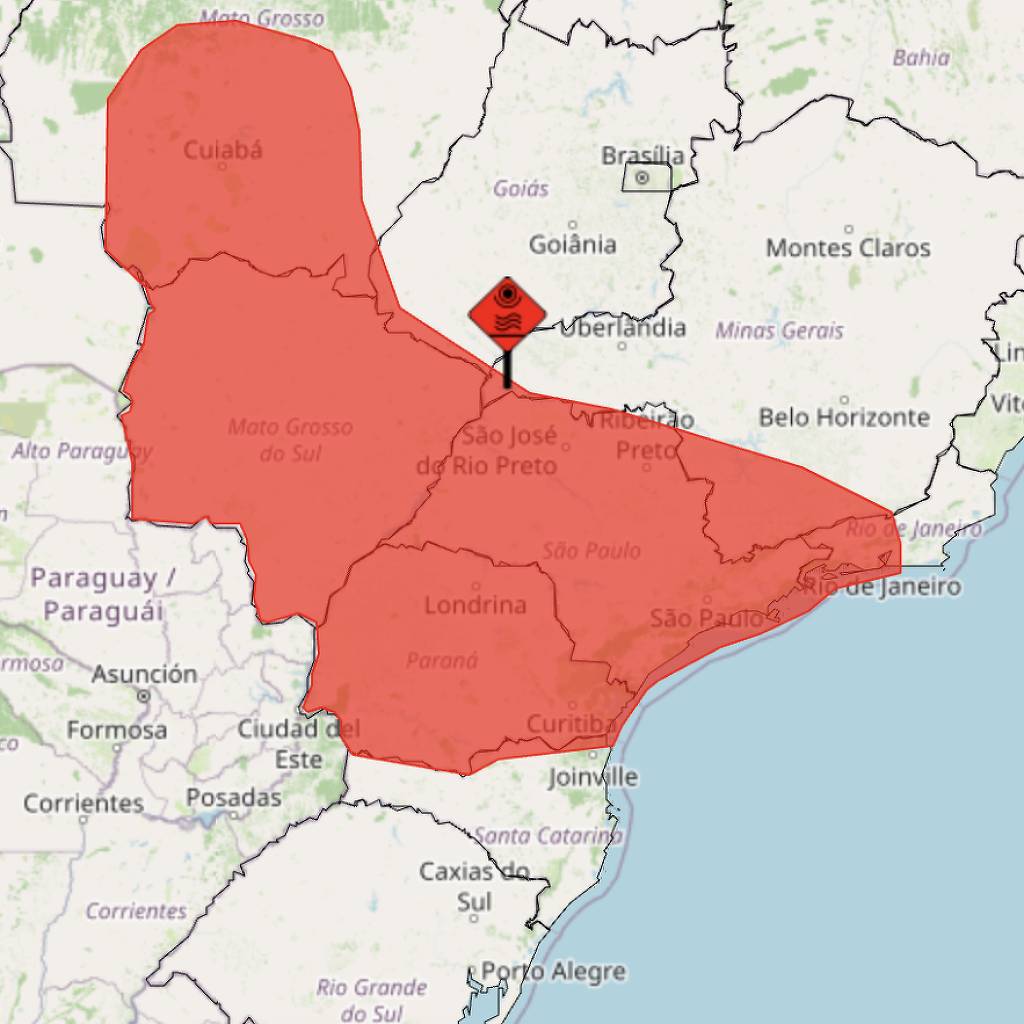 Mapa do Inmet com área sob alerta vermelho para onda de calor