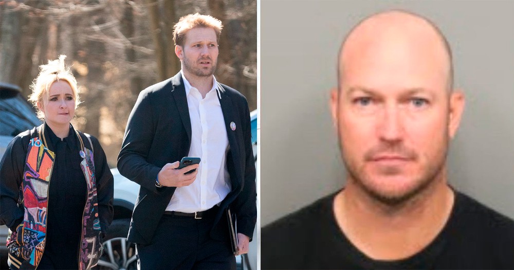 Brian Hickerson ao lado de Hayden Panettiere e em registro de prisão