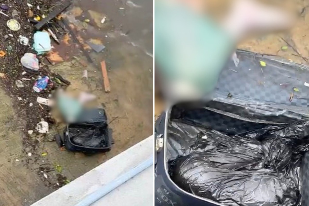 Mala encontrada na água perto de uma marina em São Vicente