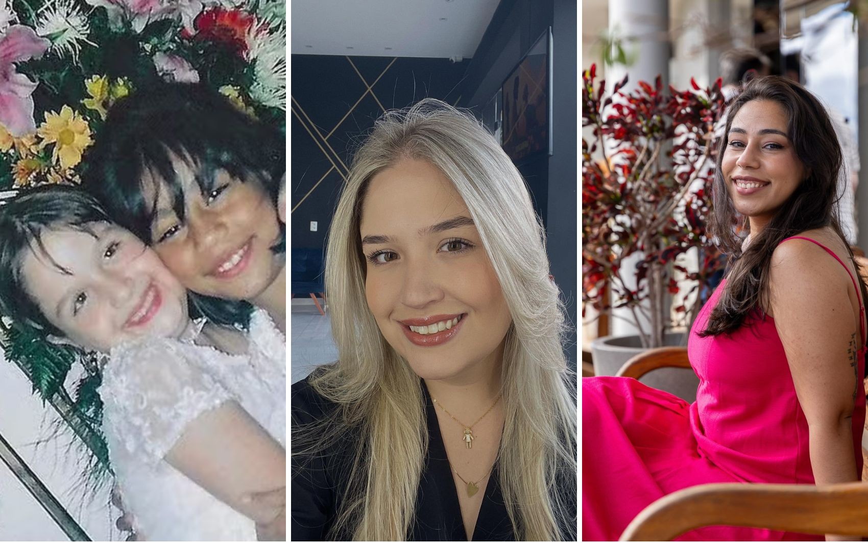 Isabela Machado e Gabriela Arantes juntas em fotografias da infância