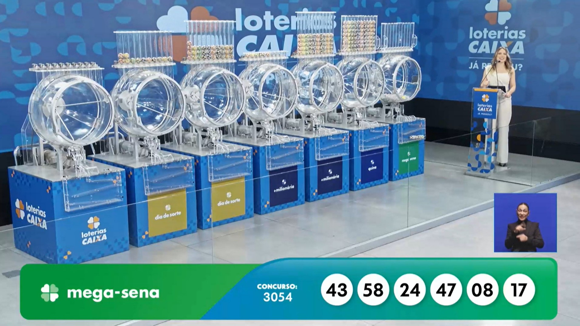 Números sorteados no concurso 3054 da Mega-Sena