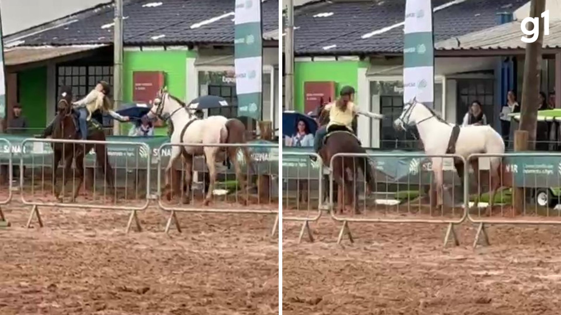 Kaila Jardim Boettcher controla cavalo desgovernado durante a Expointer