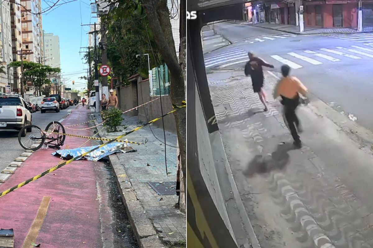 Carro abandonado após atropelamento de ciclista em São Vicente