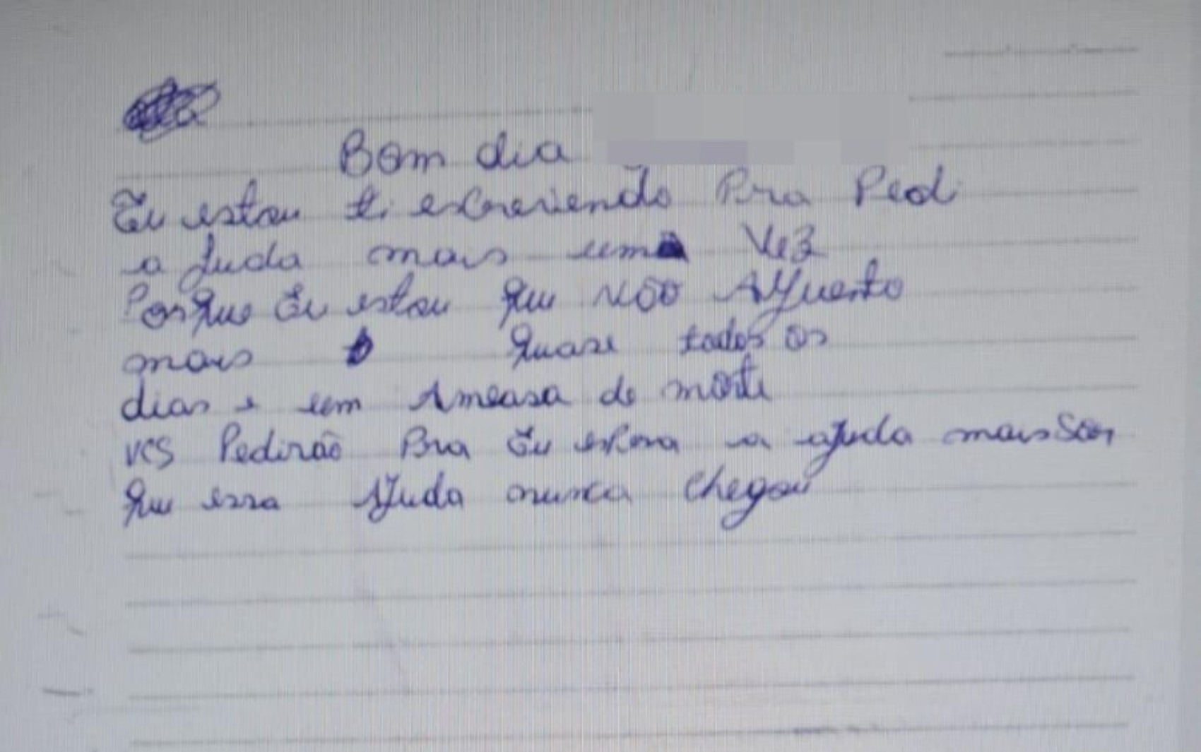 Bilhete com pedido de socorro escrito por mulher mantida em cárcere privado