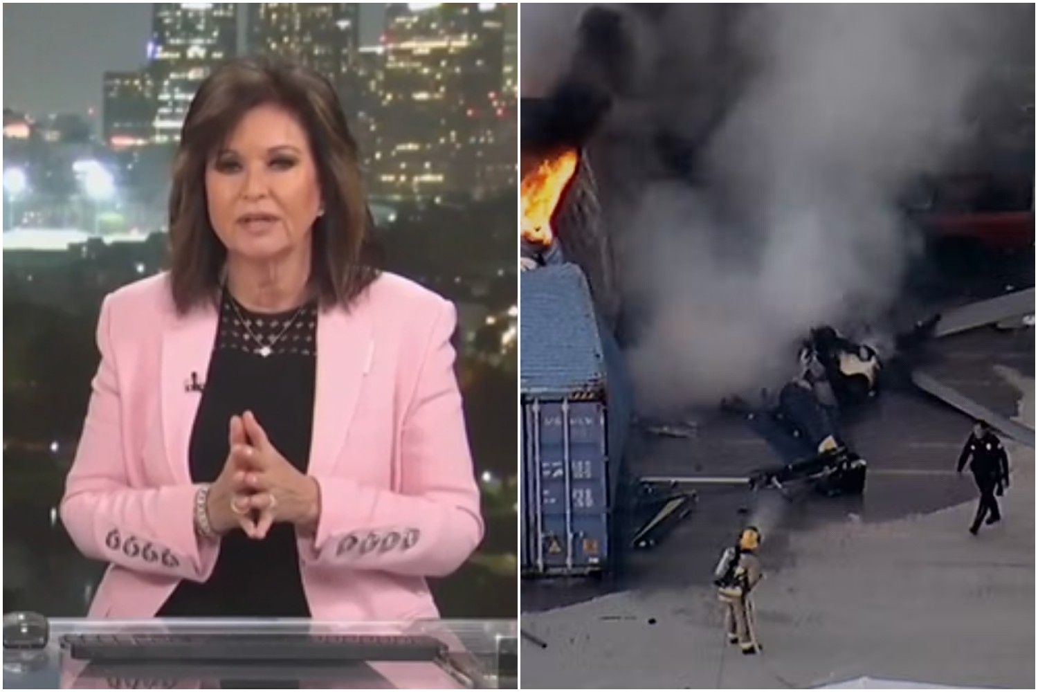 Colleen Williams durante jornal da NBC em Los Angeles