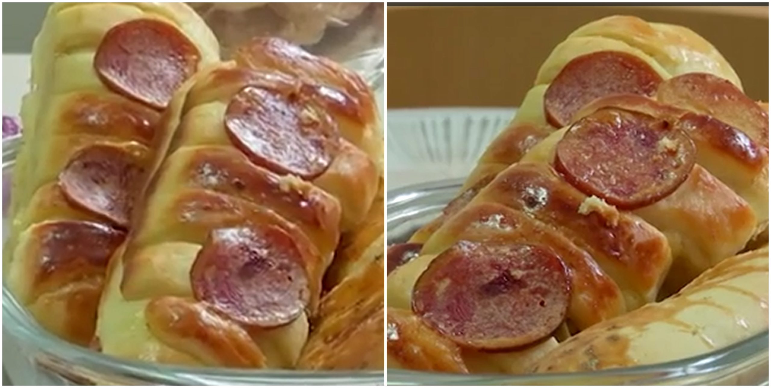 Pães recheados de calabresa e queijo assados