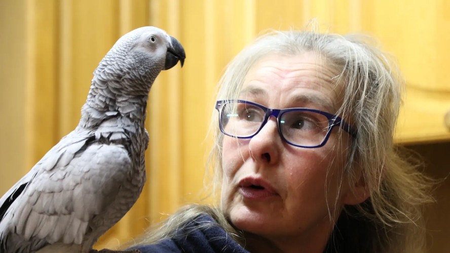 Marion Wischnewski com o papagaio Rocco