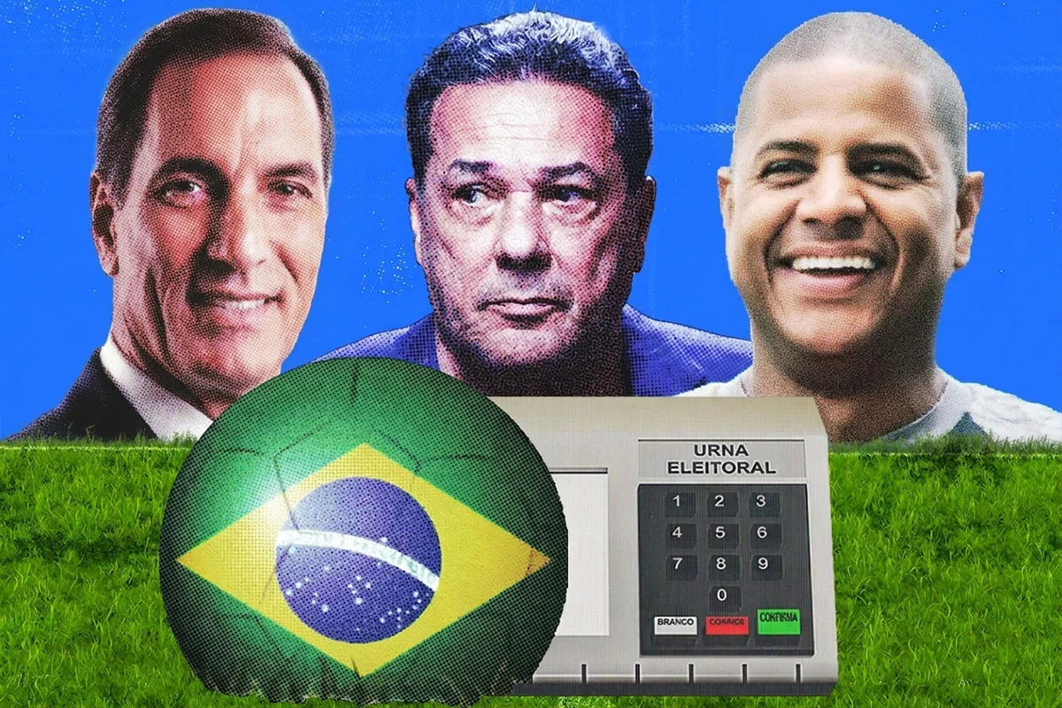 Montagem com ex-jogadores e ex-técnico de futebol candidatos nas eleições