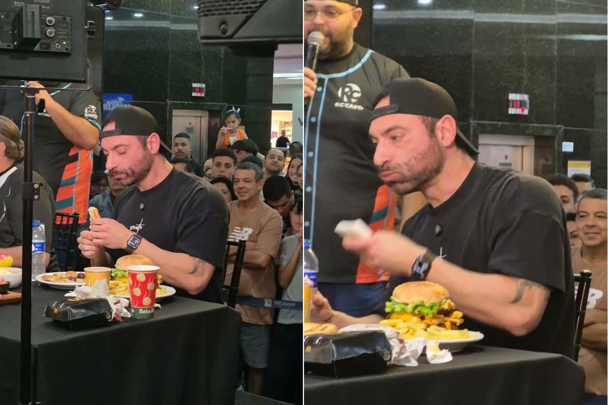 Ricardo Corbucci durante desafio de fast food em São Vicente