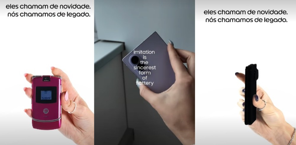 Publicações da Samsung e da Motorola com provocações à Apple sobre celulares dobráveis