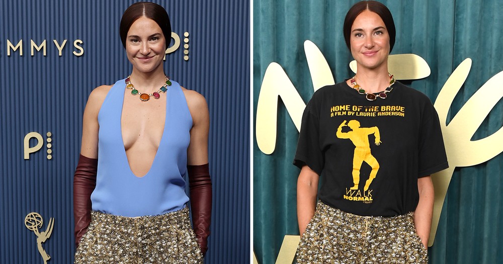 Shailene Woodley no Emmy 2026 e em festa após a cerimônia