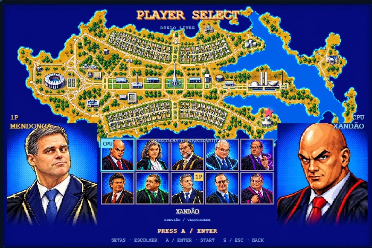 Ilustração de ministros do STF como personagens de jogo de luta